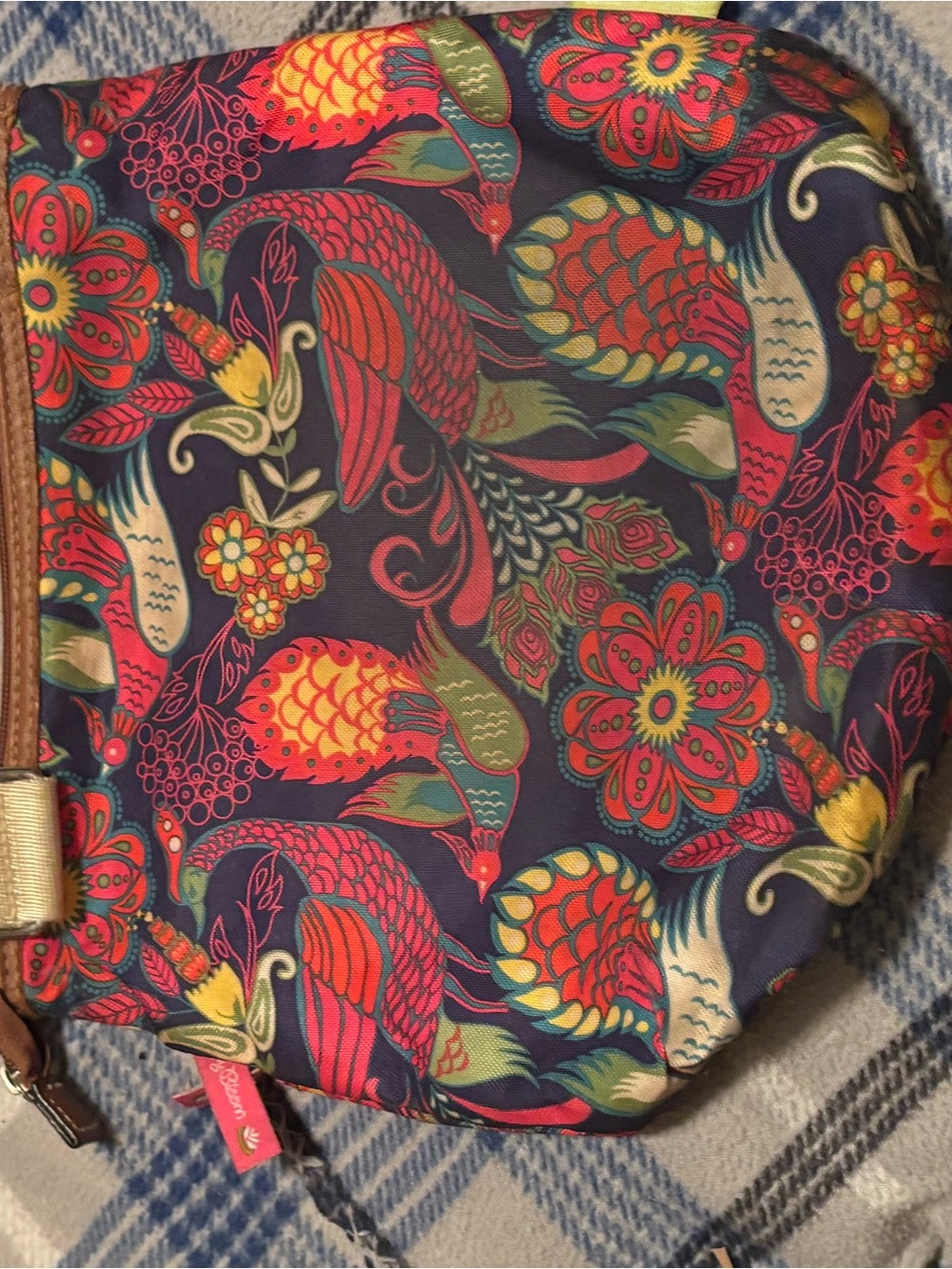 Lily Bloom Navy Floral Cosmetic Pouch with Red, Yellow and Green Accents